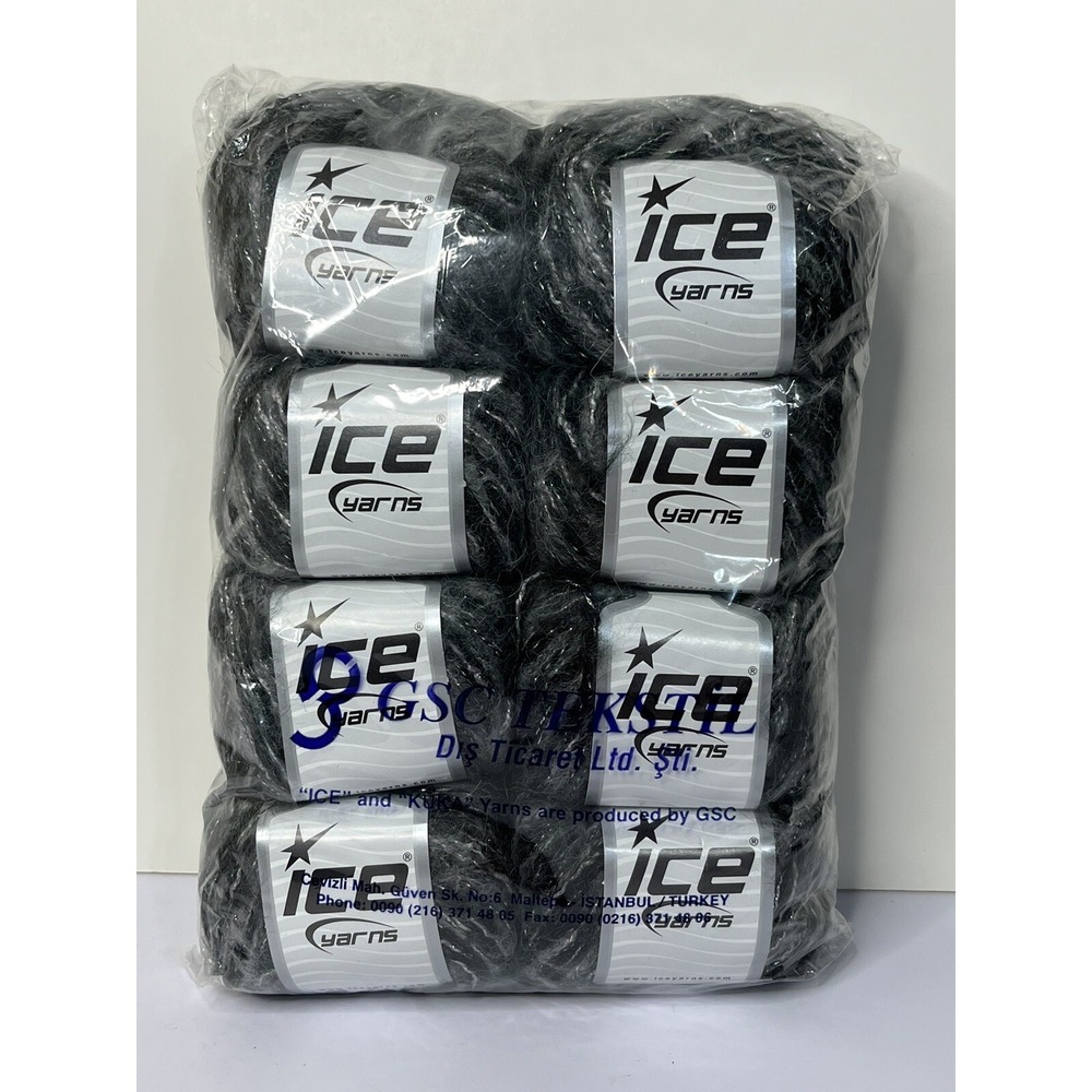 Lot of 8 x 50gr Skeins Ice Yarns Glitz Mohair Bulky Black Gray Silver